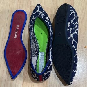 Rothy's Navy and White Giraffe Print Flats